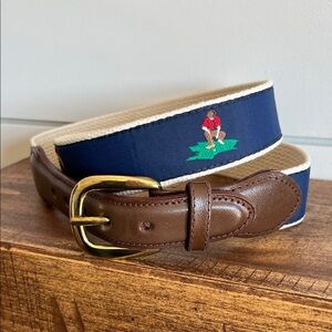Canterbury Stylish Brown Golf Leather Belt with Navy Canvas Detail